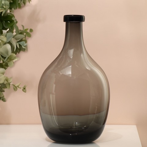 Ваза для цветов бутыль 'Суромна' из прозрачного серого стекла 28.5x16x16 см
