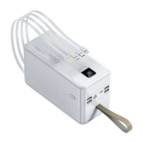 Мощный внешний аккумулятор 100000 мАч, 66W быстрая зарядка, встроенный кабель, PD3.0, для работы и развлечений