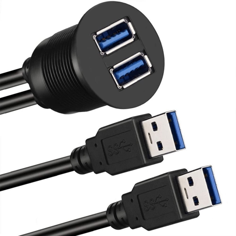 2 Порта Dual USB 3.0 AUX для скрытого монтажа Автомобильный удлинитель для автомобиля, грузовика, лодки, мотоцикла, приборной панели - 3 фута