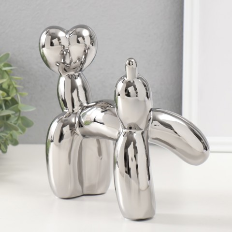 Фигурка керамика 'Воздушный шарик - писающая собачка', серебро, 10.5x23x20 см