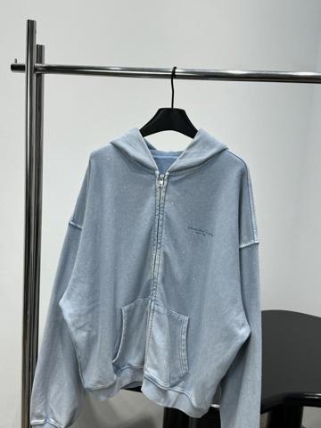 Толстовка Alexander Wang 2026 с кристаллами и стразами капюшон оверсайз голубая хлопок джерси вышивка логотип свободный крой