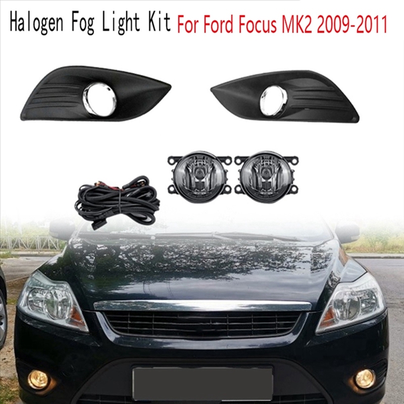 

Противотуманные фары для Ford Focus MK2 2009-2011 Галогенные фары Крышка противотуманной фары Решетка радиатора Хромированный ободок Комплект жгутов проводов Аксессуары