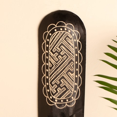 2 шт. Маска настенная 'Абориген чёрный с геометрическим узором', 3x12x50 см, дерево