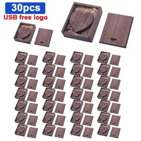 30 Шт./лот Деревянная USB Флешка 2.0 4 ГБ/8 ГБ/32 ГБ/64 ГБ Флеш-накопитель + Коробка Бесплатный Логотип Для ФотограФии