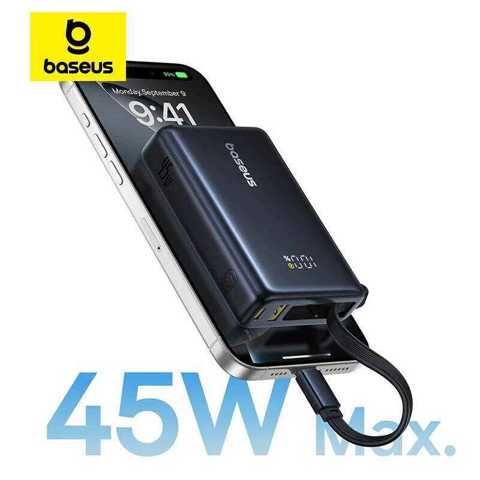 Baseus Picogo Power Bank 45 Вт, 10000 мАч, супер мини-портативный аккумулятор, интеллектуальный цифровой дисплей для iPhone 16 P