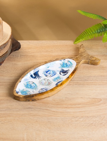 2 шт. Блюдо в форме рыбки 'Крабы', 32x11.5x2 см, дерево манго