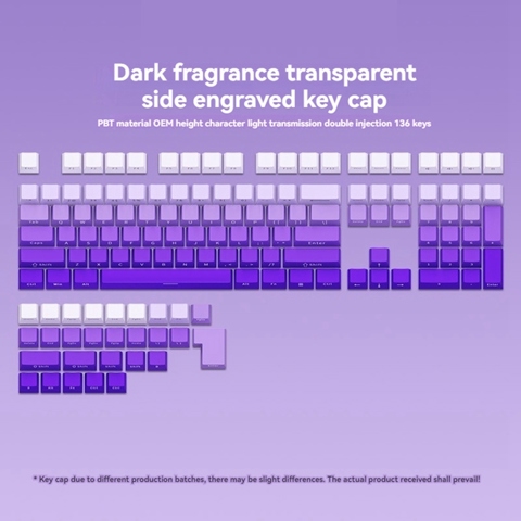 136 Клавиш OEM-Профильные колпачки из PBT с градиентной полупрозрачной боковой гравировкой для игровой механической клавиатуры