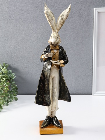 Фигура полистоун 'Заяц с чашкой чая', 13.5x11x46.5 см