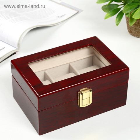 2 шт. Шкатулка для часов 3 отделения 'Красно-коричневая', дерево, лак, 8x16.5x11 см