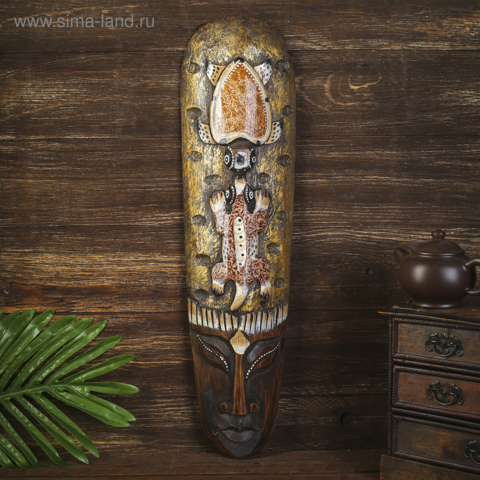 2 шт. Маска 'Абориген и ящерица', 50x12x4 см, дерево, МИКС