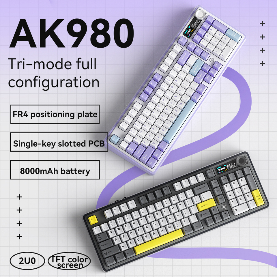 【azuking】 AJAZZ AK980 Mechanical Gaming keyboard 2.9cm TFT Screen Volume
