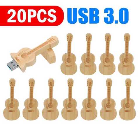 20 Шт. USB-флешка В Форме Гитары С Бесплатным Логотипом Деревянная КоробКа Музыкальная Флешка Креативный Подарок 128 ГБ