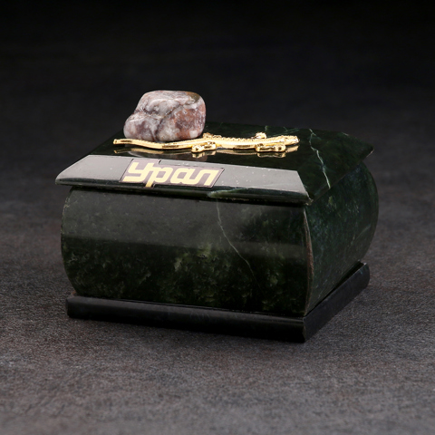 3 шт. Шкатулка для украшений 'Урал' прямоугольная, змеевик, с декоративным камнем, 7.5x5.5x5.5 см