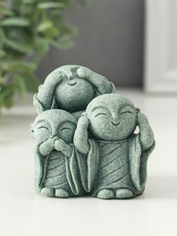3 шт. Фигурка песчаник 'Статуя Дзидзо - не вижу, не слышу, не скажу', 5.8x7x7 см