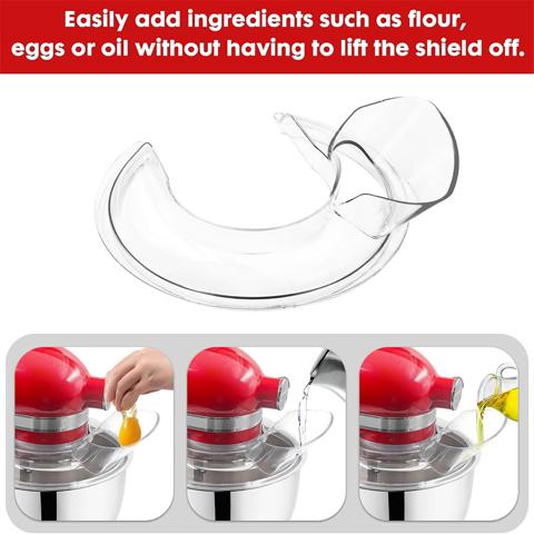 Для миксеров KitchenAid емкостью 4,5-5 Кварт с наклонной головкой установите защитный экран для заливки и крышки чаш миксеров, защищающие миксер от брызг.