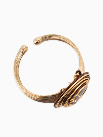 2 шт. Браслет со стразами 'Валькирия' камень в металле, жёлтый в чернёном золоте, безразмерное, d6.5 см