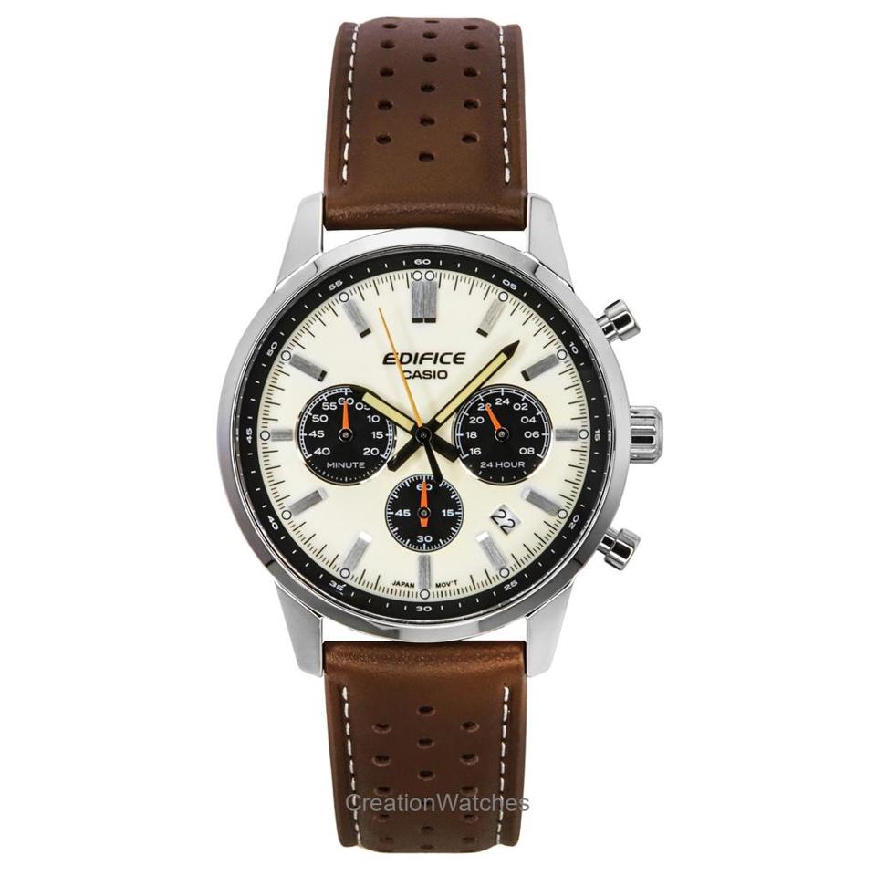 Casio Edifice Аналоговый хронограф Кожаный ремешок Кремовый