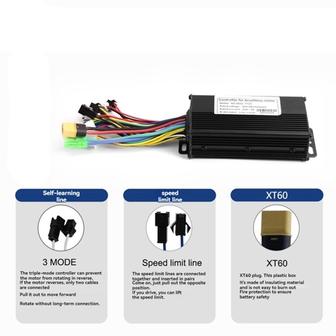 Ebike 3 Mode 36V 48V 52V 60V 22A Синусоидальный контроллер 11 трубок для двигателя мощностью 500 Вт, Запчасти для электрического скутера, Контроллер Ebike