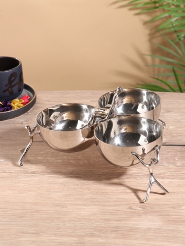 Менажница 'Единство', 3 чаши, 27x27x14 см, нержавеющая сталь, латунь