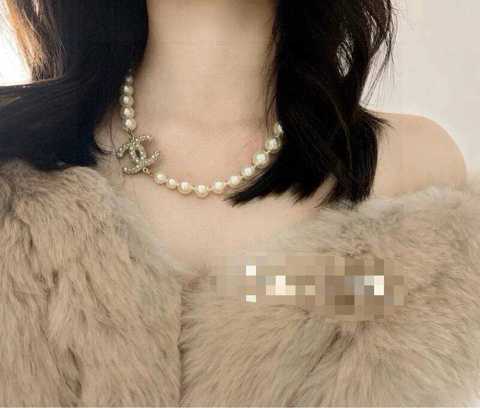 Колье В Стиле Chanel Жемчугом Ручной Работы Изысканный Дизайн С ПереПлетением Цепочек Эксклюзивная Реплика Высшего Качества