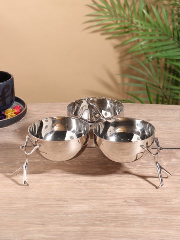 Менажница 'Единство', 3 чаши, 27x27x14 см, нержавеющая сталь, латунь