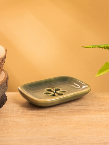 4 шт. Мыльница 'Цветок',12x8x2 см, керамика, зелёная