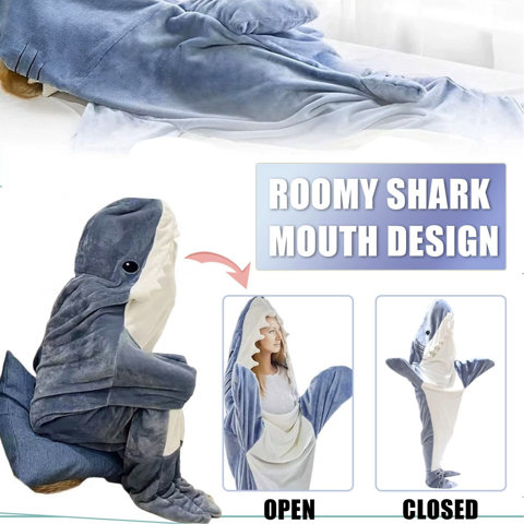 Носимый спальный мешок с акулой, мягкое уютное фланелевое одеяло с капюшоном для взрослых женщин, мужской костюм, M 6, 7x4, 1 дюйма