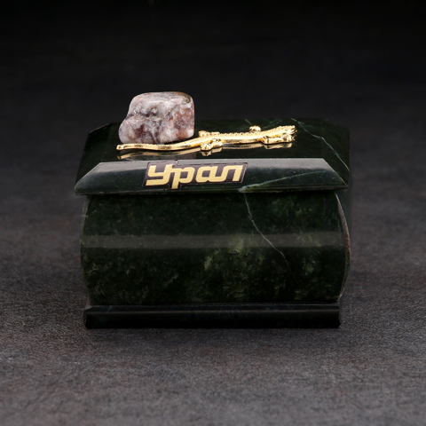 3 шт. Шкатулка для украшений 'Урал' прямоугольная, змеевик, с декоративным камнем, 7.5x5.5x5.5 см