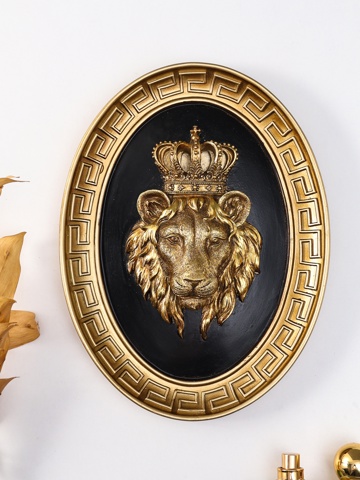 Панно настенное полистоун 'Лев - царь зверей', чёрный с золотом, 20x4.5x26.2 см