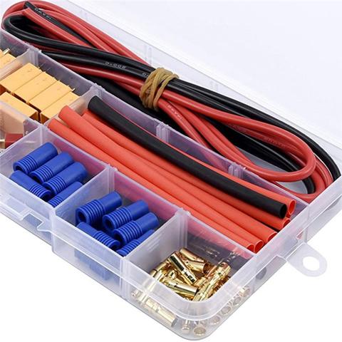 Высококачественный Т-образный штекер, Набор адаптеров XT60 и EC3 с проводом 14AWG и термоусадкой для радиоуправляемого FPV-дрона Craft