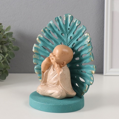 3 шт. Фигурка полистоун 'Хотейчик, ямочки на щёчках. Пальмовый лист', синий и беж, 14.5x9x17.5 см