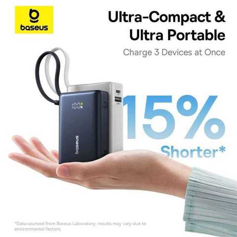 Baseus Picogo Power Bank 45 Вт, 10000 мАч, супер мини-портативный аккумулятор, интеллектуальный цифровой дисплей для iPhone 16 P