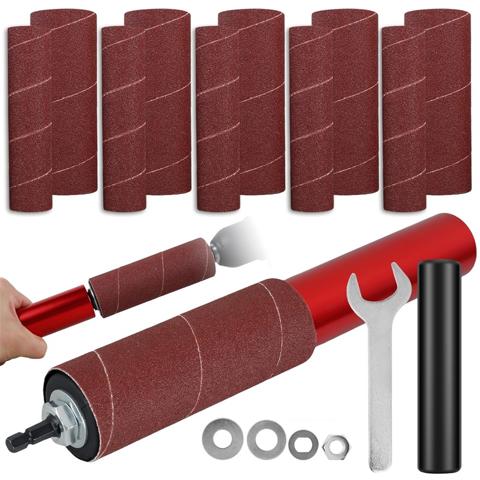 Комплект барабанной шлифовальной машины, Адаптер для шпинделя резинового шлифовального барабана, барабан с наждачной бумагой с зернистостью 120, Шлифовальные втулки, электрическая дрель