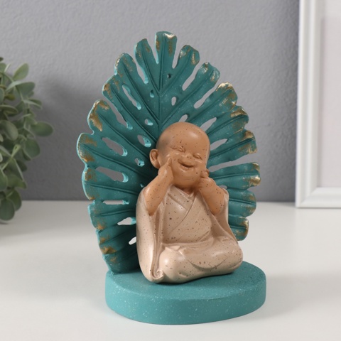 3 шт. Фигурка полистоун 'Хотейчик, ямочки на щёчках. Пальмовый лист', синий и беж, 14.5x9x17.5 см