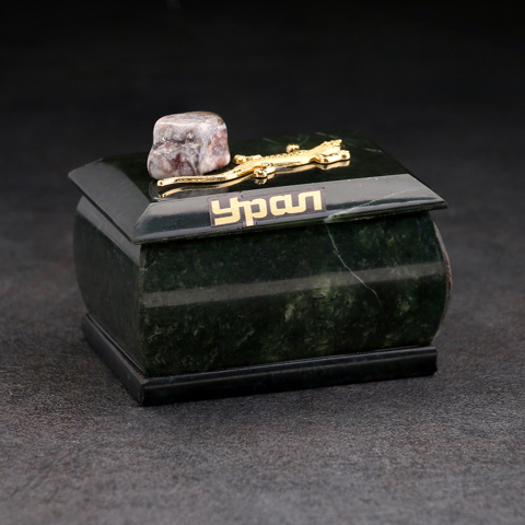 3 шт. Шкатулка для украшений 'Урал' прямоугольная, змеевик, с декоративным камнем, 7.5x5.5x5.5 см