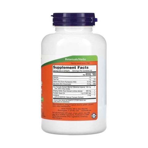 NOW Foods Prostate Support Комплекс для здоровья предстательной железы 180 мягких капсул