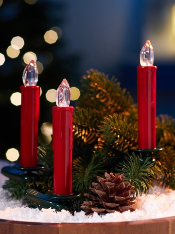 Светодиодные 'Свечи на прищепках красные' 11 см, набор 10 шт., 10 LED, от батареек ААх10, пульт, свечение тёплое белое
