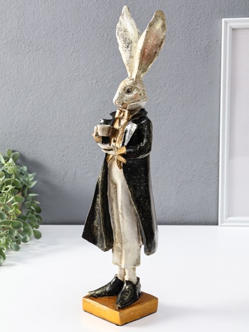 Фигура полистоун 'Заяц с чашкой чая', 13.5x11x46.5 см