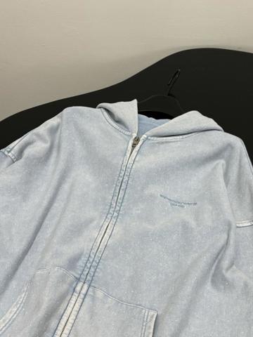 Толстовка Alexander Wang 2026 с кристаллами и стразами капюшон оверсайз голубая хлопок джерси вышивка логотип свободный крой