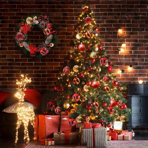 44шт Рождественские шары Украшения для Рождественской елки - Красный и золотой 2 Размера Рождественские елочные украшения Шары с блестками