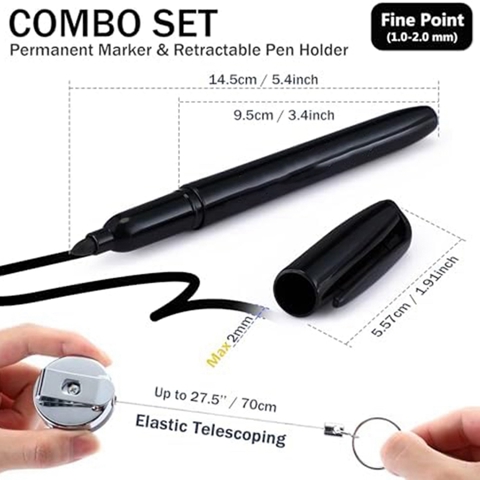 Количество перманентных маркеров 24 шт., Тонкий наконечник, черные перманентные маркерные ручки с выдвижным держателем для пера