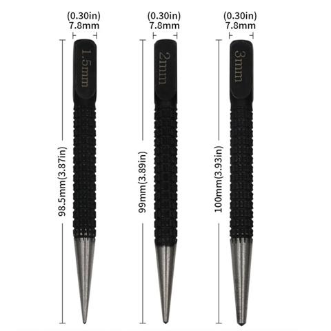 3ШТ Центральный перфоратор Позиционирующий Перфоратор Сверлильный Фиксатор Черный цилиндрический Гвоздь Пробивной штифт Детали инструмента 1,5 мм/2 мм/3 мм