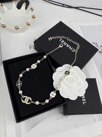 Chanel Ожерелье С Жемчугом И Цветком Камелии Черно Белое Колье Чокер