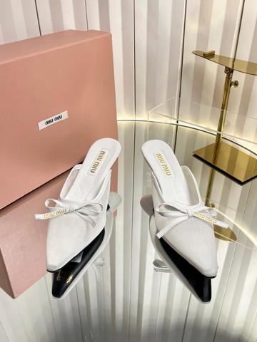 Туфли Miu Miu 2026 весна-лето дышащая сетка бант остроносые на каблуке-котенок 5см элегантные модные трендовые