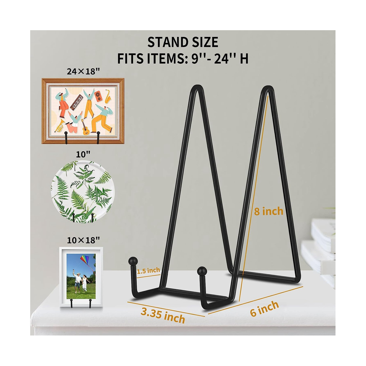 

8 Дюймов 5 упаковок черных металлических витринных подставок Подставка для тарелок Держатель для тарелок Подставки для картин, декоративных тарелок, книг