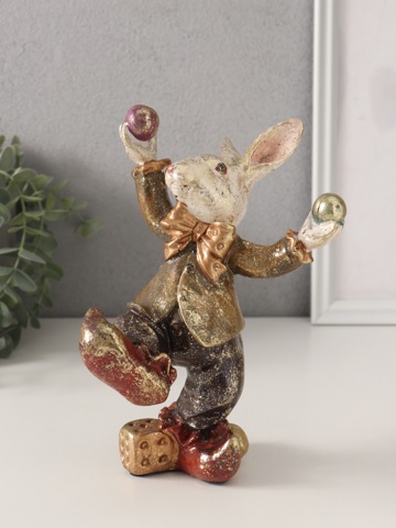 Фигурка полистоун 'Цирковой кролик-жонглёр', 12.5x15x20 см