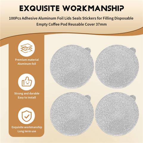 100шт Клейкие крышки из алюминиевой фольги, уплотнители, наклейки для наполнения одноразовых пустых кофейных капсул Nespresso, Многоразовая крышка 37 мм