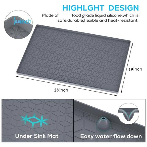Коврик Под Раковину Для Кухни, Силиконовая Водонепроницаемая Подкладка, Гибкий Лоток-Органайзер Со Сливным Отверстием, Легко Моется (28X19)