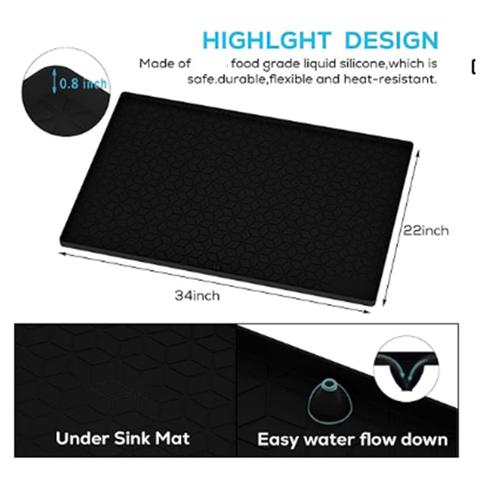 Коврик Под Раковину Для Кухни, Силиконовая Водонепроницаемая Подкладка, Гибкий Лоток-Органайзер Со Сливным Отверстием, Легко Моется (28X19)