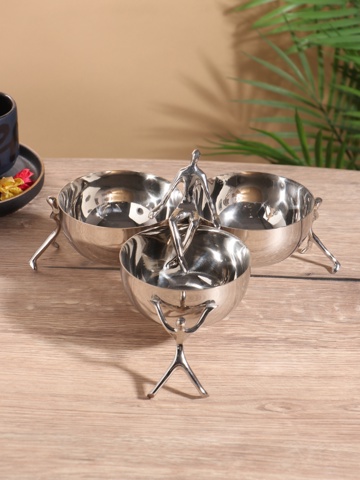 Менажница 'Единство', 3 чаши, 27x27x14 см, нержавеющая сталь, латунь